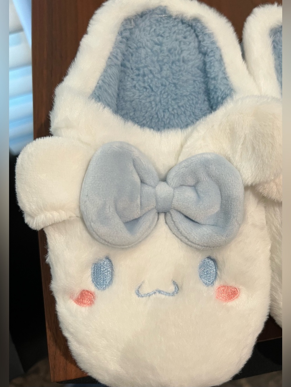 Plush NEW Bunny Bow Blue & White Slippers - Picture 9 of 9